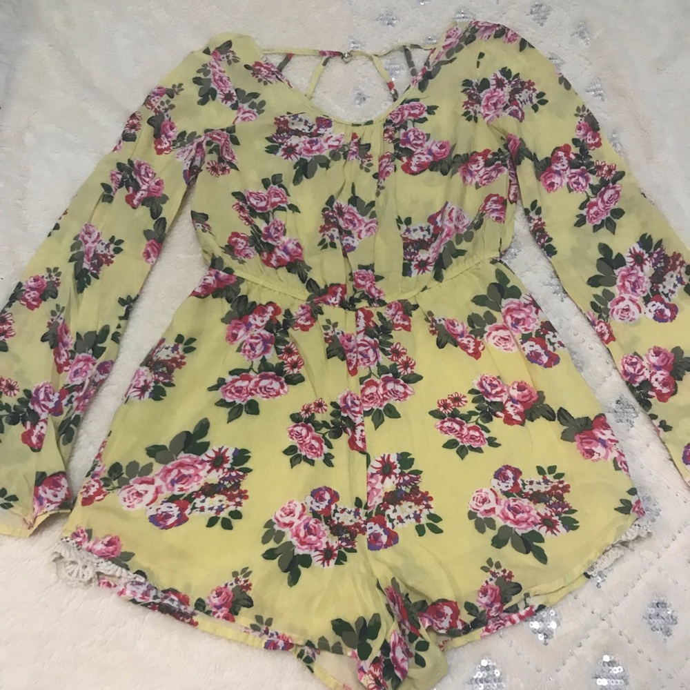 Yellow romper with red roses